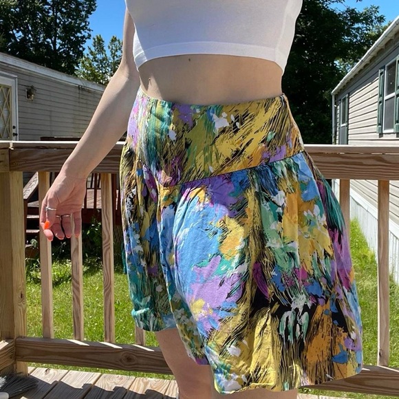 Multicolor 80s Inspired Paint Splatter Zip Up Skirt - Picture 3 of 5